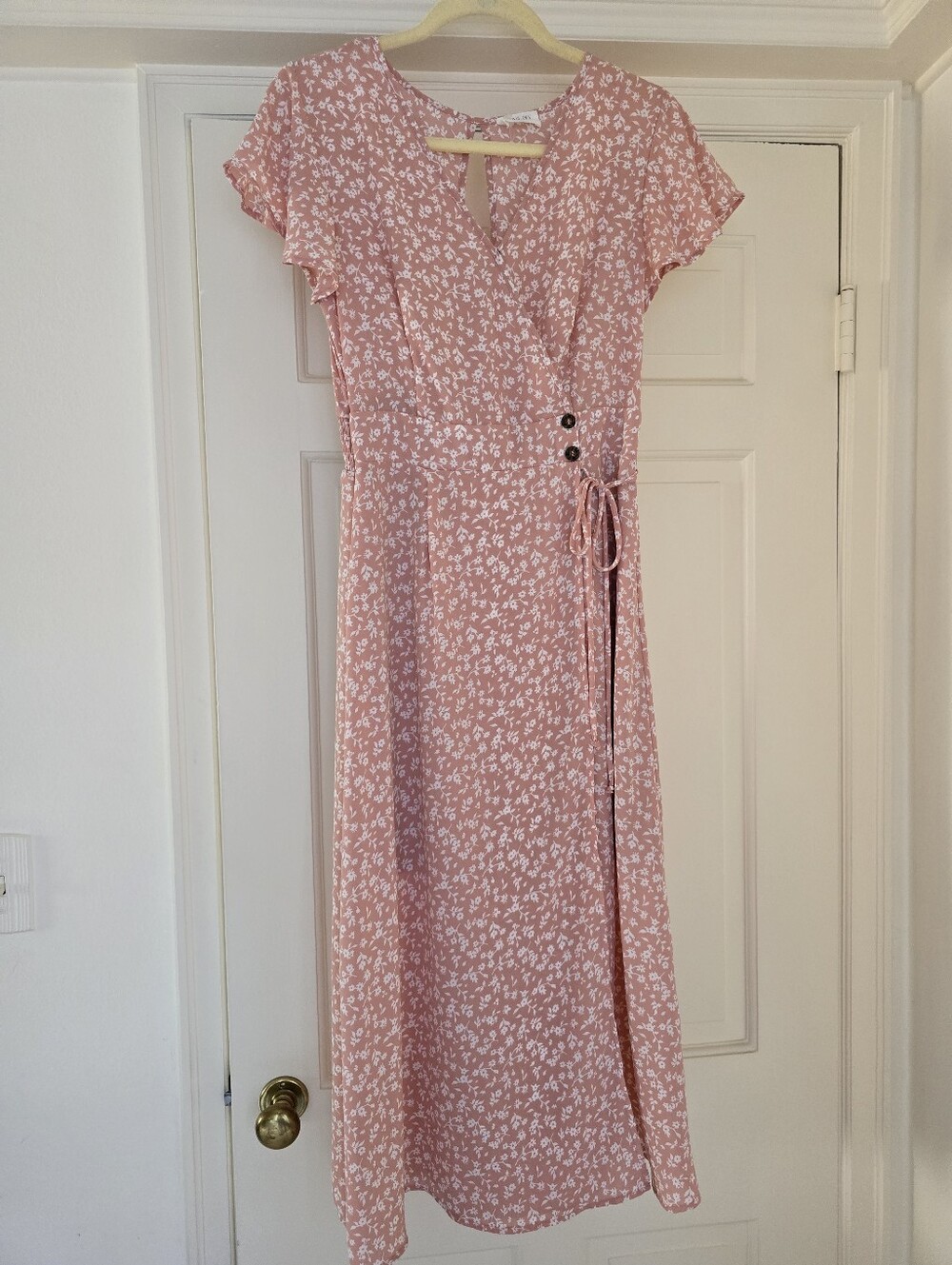 Pink Floral Faux Wrap Dress
